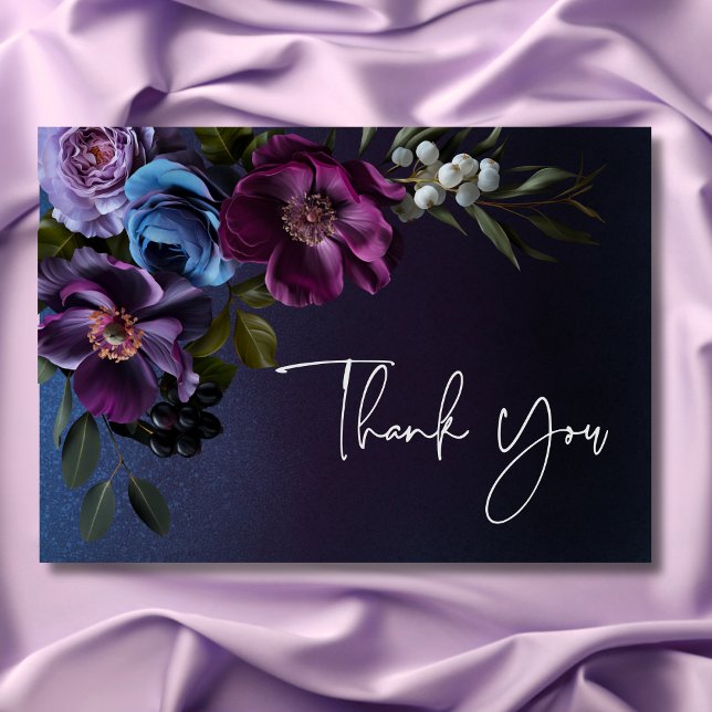 Dark Moody Blue Lavender Floral Bridal Shower Thank You Card (Dark Moody Blue Lavender Floral Bridal Shower Thank You Card)
