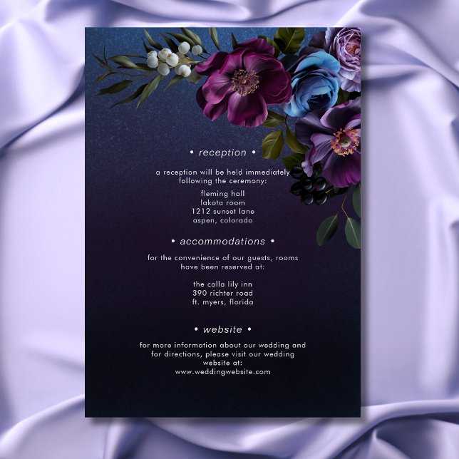 Dark Moody Blue Lavender Floral Modern Wedding Enclosure Card (Dark Moody Blue Lavender Floral Modern Wedding Enclosure Card)