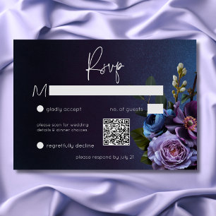 Dark Moody Blue Lavender Floral Modern Wedding RSVP Card