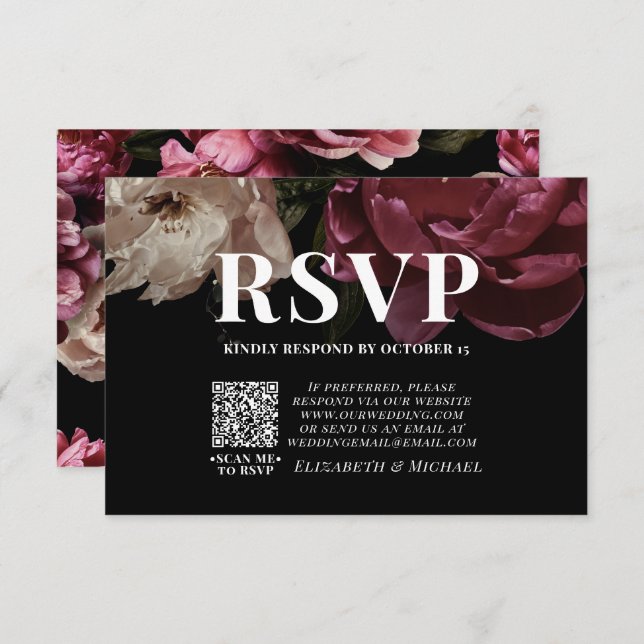 Dark Moody Blush Burgundy QR Code Wedding RSVP  (Front/Back)