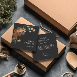 Dark Moody Boho Botanical Square Business Card