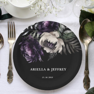 Dark moody boho elegant wedding template paper plate