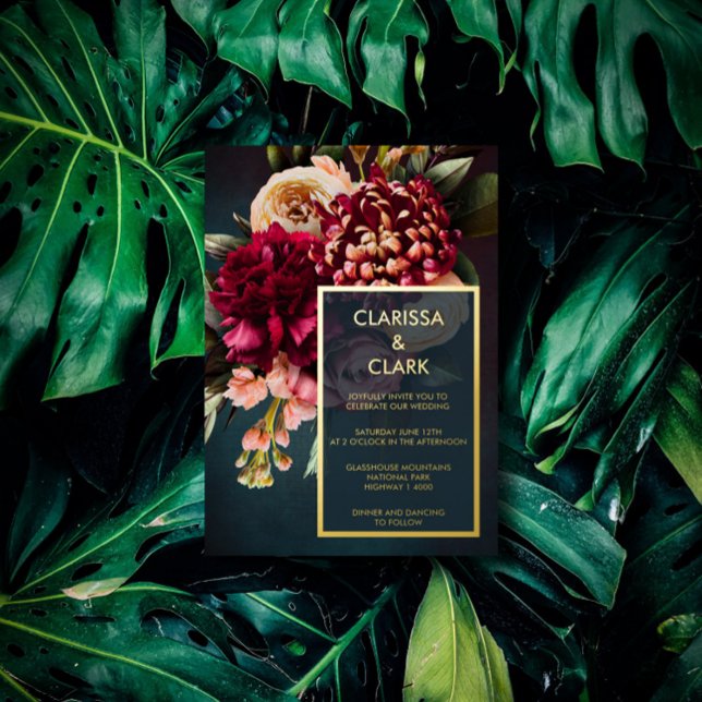 Dark Moody Bold Floral Gold Wedding  Foil Invitati (Creator Uploaded)