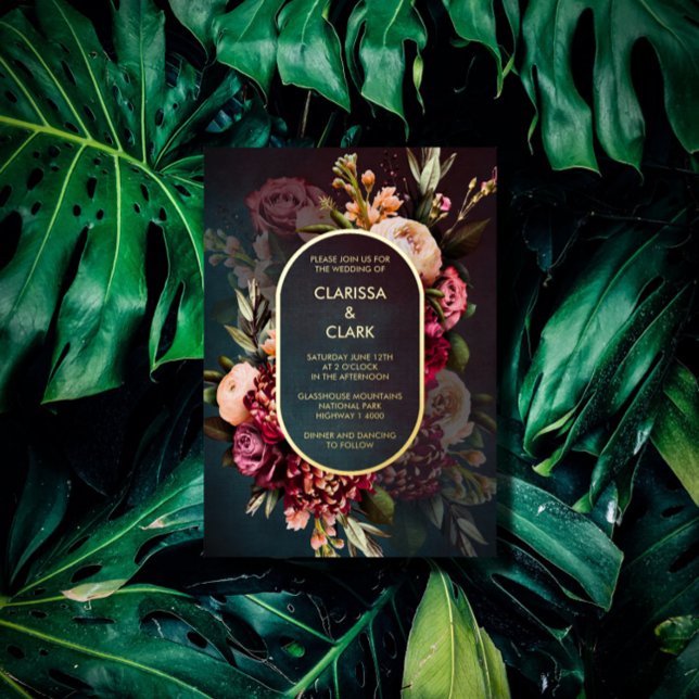 Dark Moody Bold Floral Marsala Wedding  Foil Invit (Creator Uploaded)