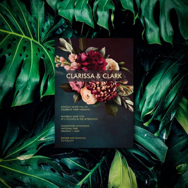 Dark Moody Bold Floral Marsala Wedding  Foil Invit (Creator Uploaded)