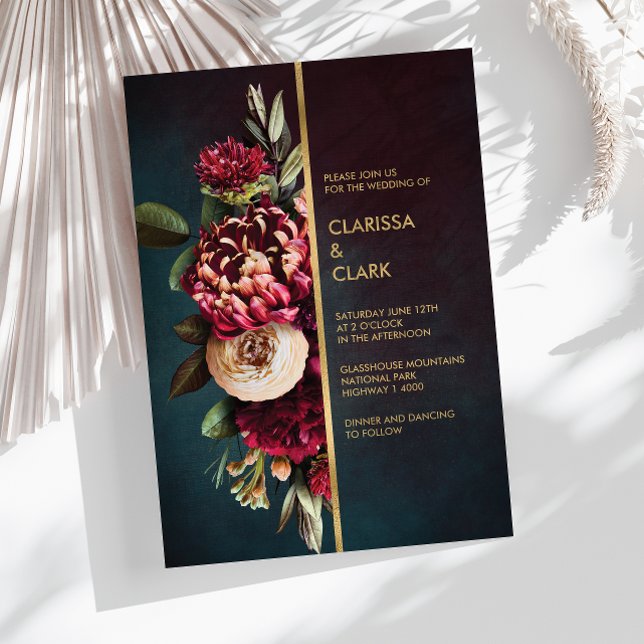 Dark Moody Bold Floral Marsala Wedding Invitation (Creator Uploaded)