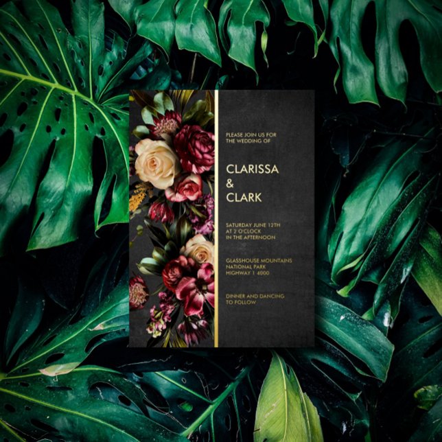 Dark Moody Bold Wild Flower Wedding Foil Invitatio (Creator Uploaded)