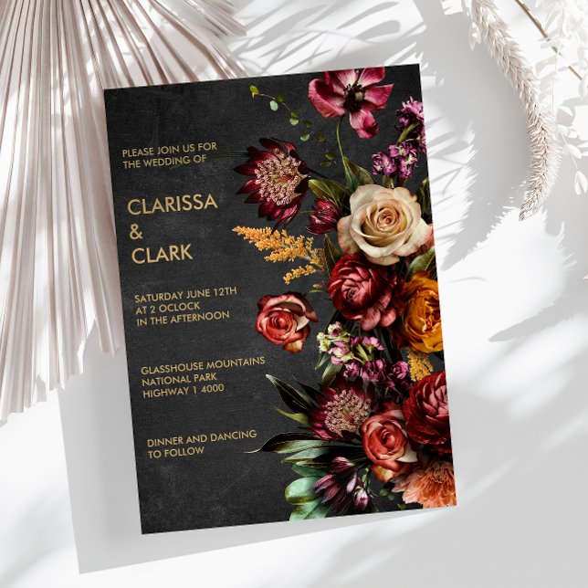 Dark Moody Bold Wild Flower Wedding Invitation (Creator Uploaded)