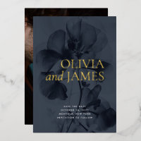 Dark Moody Botanical Wedding Photo Save the Date