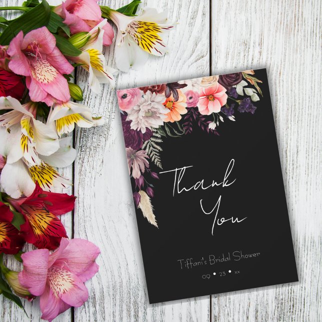 Dark Moody & Bright Flowers Bridal Shower Thank You Card (Creator Uploaded)