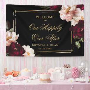 Dark Moody Burgundy Blush Black Floral Wedding Banner