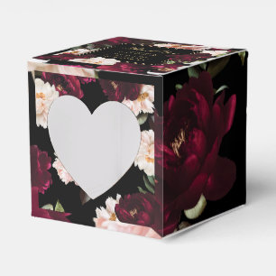 Dark Moody Burgundy Blush Black Floral Wedding Favour Box