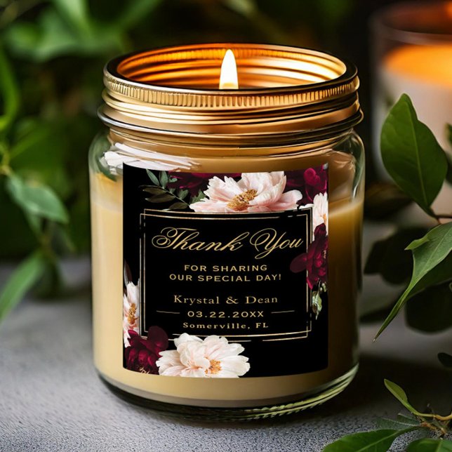 Dark Moody Burgundy Blush Black Floral Wedding Square Sticker (Creator Uploaded)