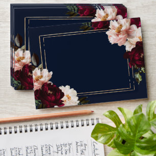 Dark Moody Burgundy Blush Navy Blue Floral Wedding Envelope