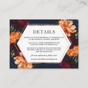 Dark Moody Burgundy Burnt Orange Floral Wedding Enclosure Card