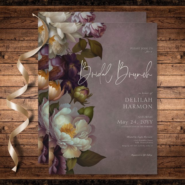 Dark Moody Burgundy & Cream Floral Bridal Brunch Invitation (Dark Moody Burgundy & Cream Floral Bridal Brunch Invitation)