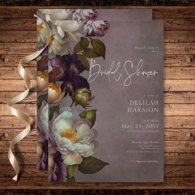 Dark Moody Burgundy & Cream Floral Bridal Shower Invitation (Dark Moody Burgundy & Cream Floral Bridal Shower Invitation)