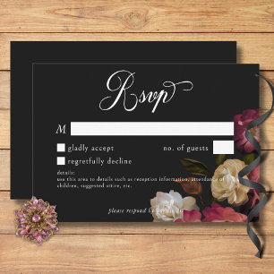 Dark Moody Burgundy & Cream Peonies Black Details RSVP Card