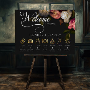 Dark Moody Burgundy & Cream Peonies Order of Event Poster