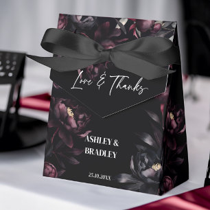 Dark moody burgundy flowers wedding favours favour box