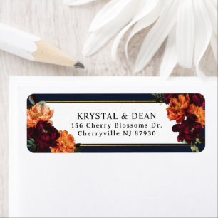 Dark Moody Burgundy Orange Floral Return Address