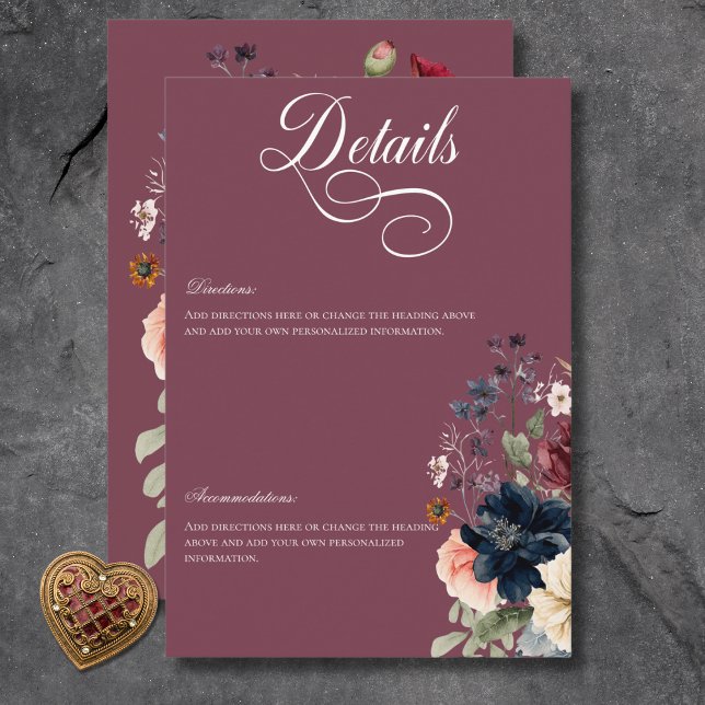 Dark Moody Burgundy Oval Floral Frame Details Enclosure Card (Dark Moody Burgundy Oval Floral Frame Details Enclosure Card)