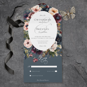 Dark Moody Burgundy Oval Floral Frame No Dinner All In One Invitation