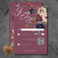 Dark Moody Burgundy Oval Floral Frame QR Code