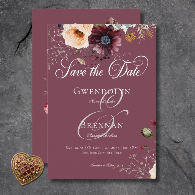 Dark Moody Burgundy Oval Floral Frame Wedding Save Save The Date (Dark Moody Burgundy Oval Floral Frame Wedding Save the Date Card)