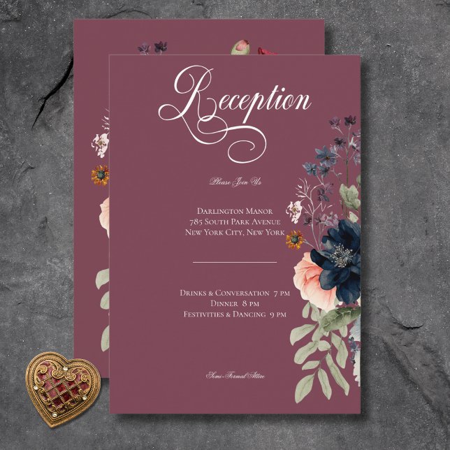 Dark Moody Burgundy Oval Floral Wedding Reception Enclosure Card (Dark Moody Burgundy Oval Floral Wedding Reception Enclosure Card)