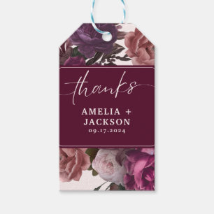 Dark moody burgundy & purple floral Wedding favour Gift Tags