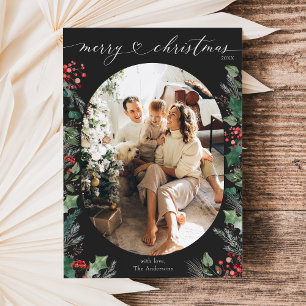 Dark Moody Chic Botanical Photo Xmas Card