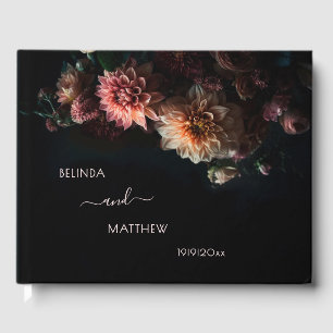 Dark Moody Chrysanthemum Flowers Wedding Guest Book