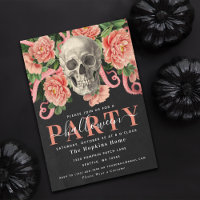 Dark Moody Coral Skull Floral Halloween Party