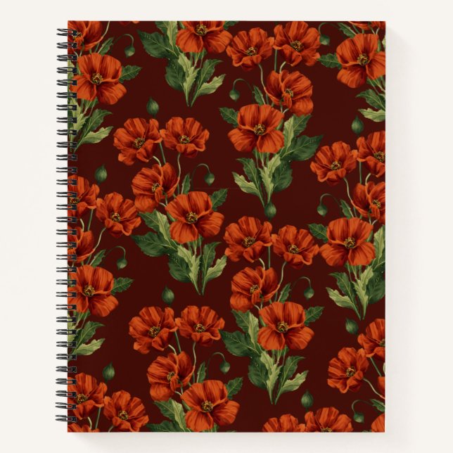 Dark Moody Crimson Poppies Notebook (Front)