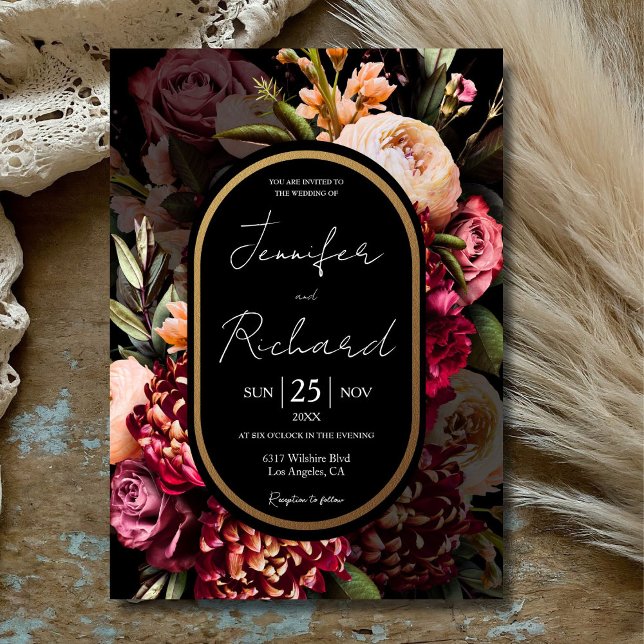 Dark Moody Dutch Masters Floral Black Wedding  Invitation (Creator Uploaded)