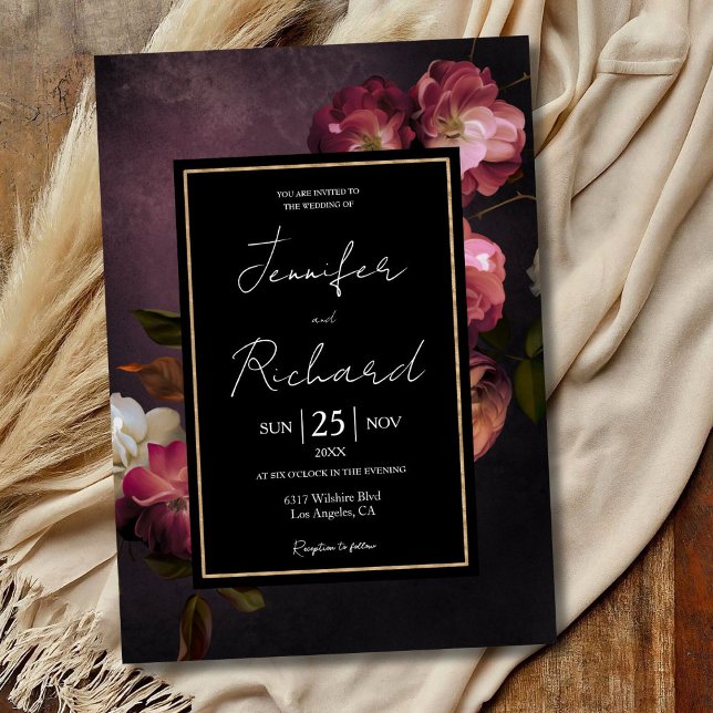 Dark Moody Dutch Old Masters Purple Floral Wedding Invitation (Creator Uploaded)