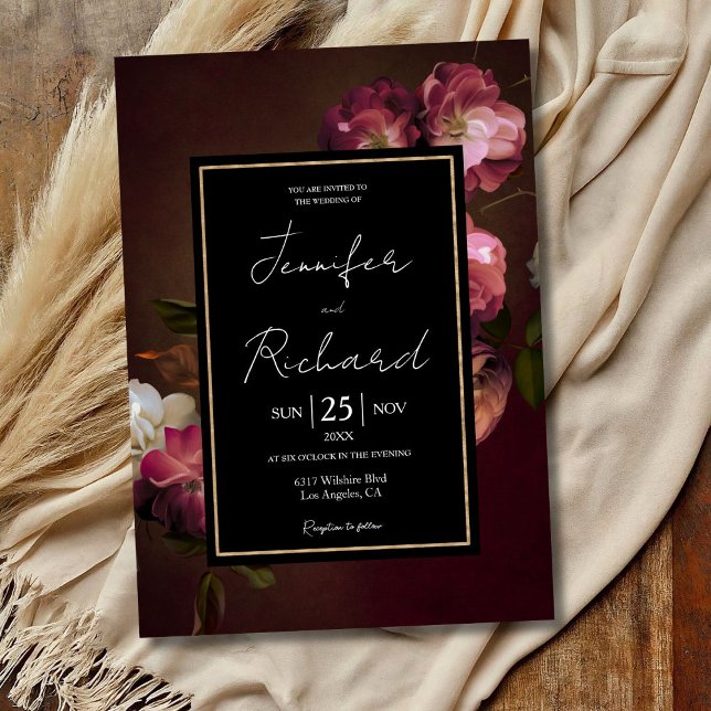 Dark Moody Dutch Old Masters Rust Floral Wedding Invitation (Creator Uploaded)