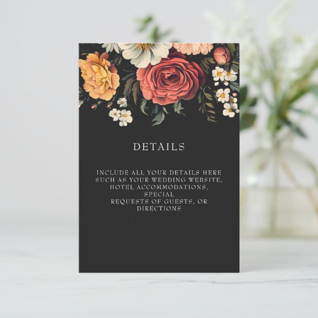 Dark + Moody Elegant Floral Black Wedding Enclosure Card (Standing Front)