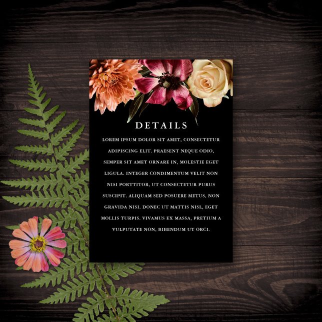 Dark + Moody Elegant Floral Black Wedding  Enclosure Card (Creator Uploaded)