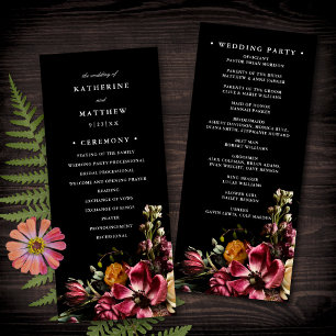 Dark + Moody Elegant Floral Black Wedding Program Programme