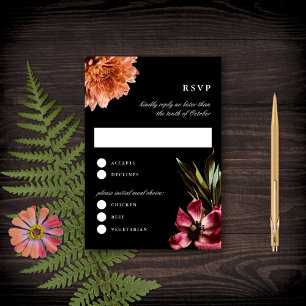 Dark + Moody Elegant Floral Black Wedding Reply  RSVP Card