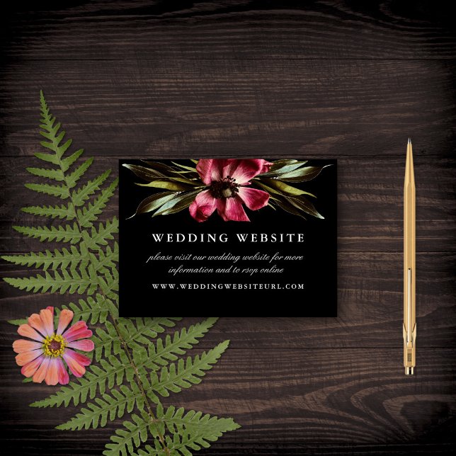 Dark + Moody Elegant Floral Black Wedding Website Enclosure Card (Creator Uploaded)
