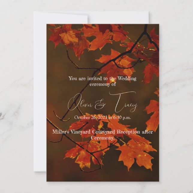 Dark moody elegant foliage wedding invitation (Front)