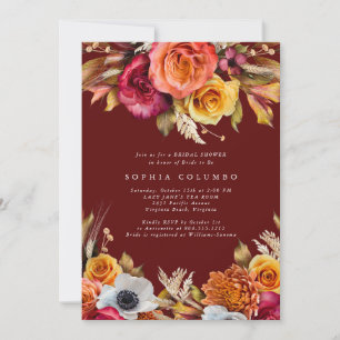 Dark Moody Fall Floral lRomantic Bridal Shower Invitation