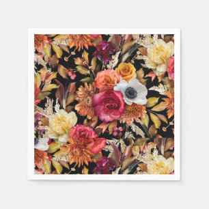 Dark Moody Fall Floral Romantic Bridal Shower Napkin