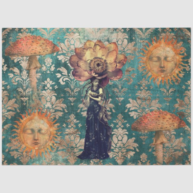 Dark Moody Fantasy Garden Collage Decoupage Tissue Paper (Front)