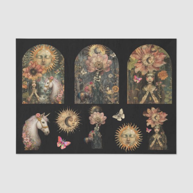 Dark Moody Fantasy Garden Girls Decoupage Tissue Paper (Front)