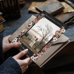 Dark Moody Floral Autumn Photo Save the Date Invitation