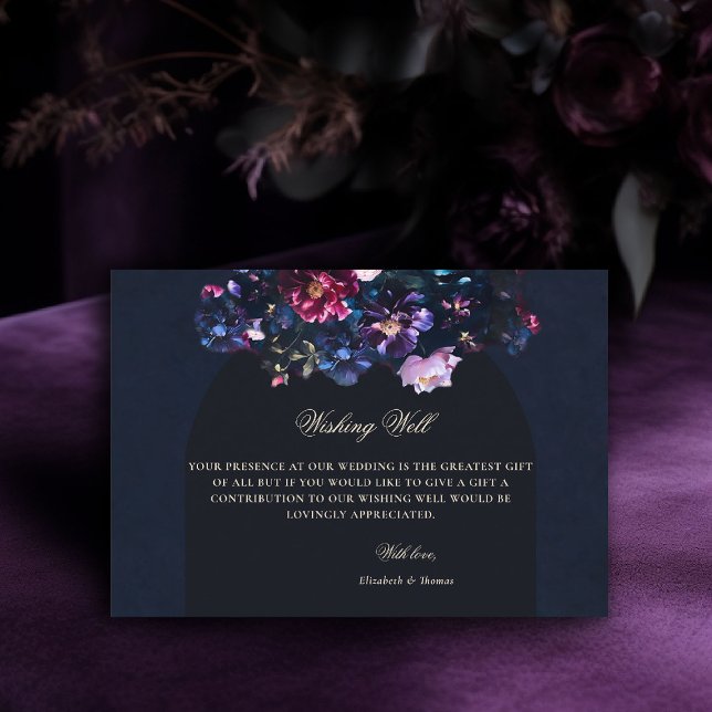 Dark Moody Floral Black Mauve Wedding Wishing Well Enclosure Card (dark moody wedding wishing well card purple black jewel tones dutch painting romantic gothic)